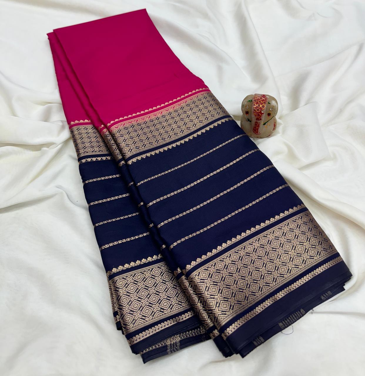 Exclusive Double Border Mysore Crepe Silk Saree